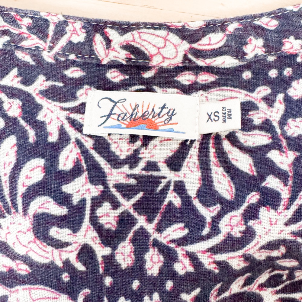 Faherty Isha Sleeveless Pintuck Linen Blend Minidress Midnight Kurala Floral - Picture 9 of 12